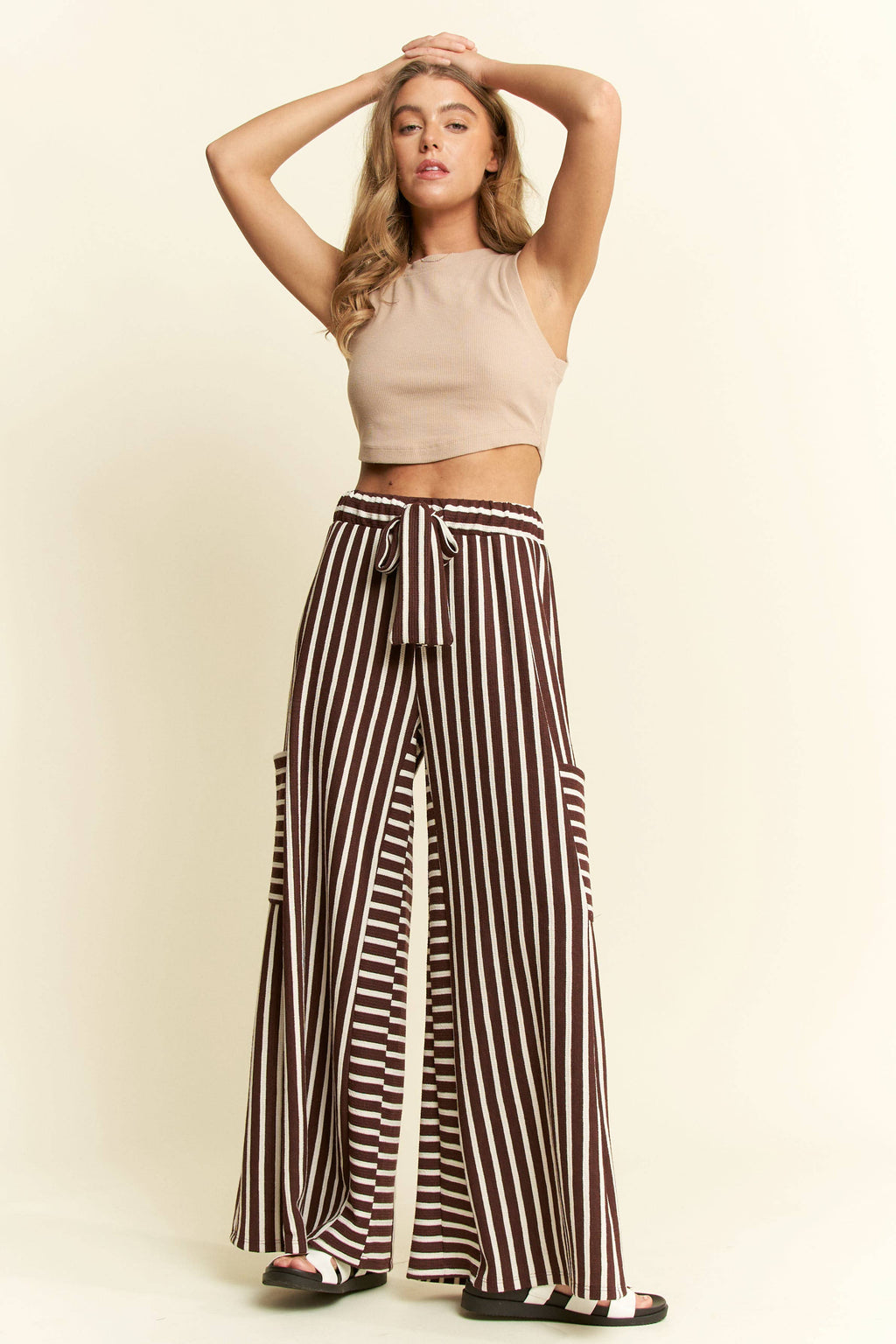 PLUS SIZE STRIPE WIDE LEG PANTS
