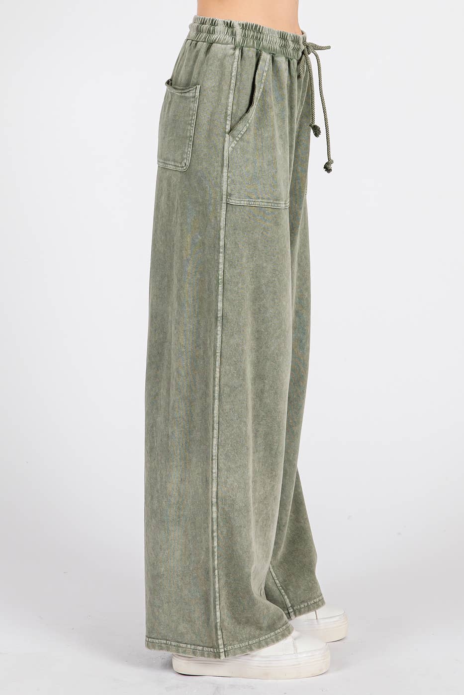MINERAL WASH FRENCH TERRY WIDE LEG PANTS