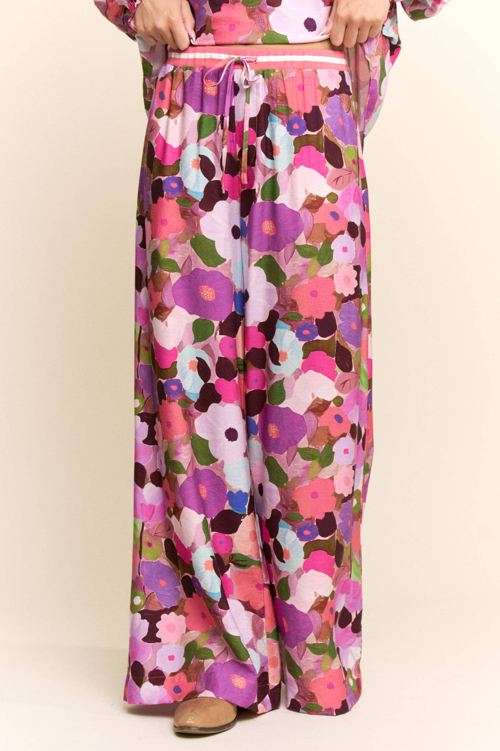 FLORAL PRINT WIDE-LEG PANTS WITH DRAWSTRING WAIST