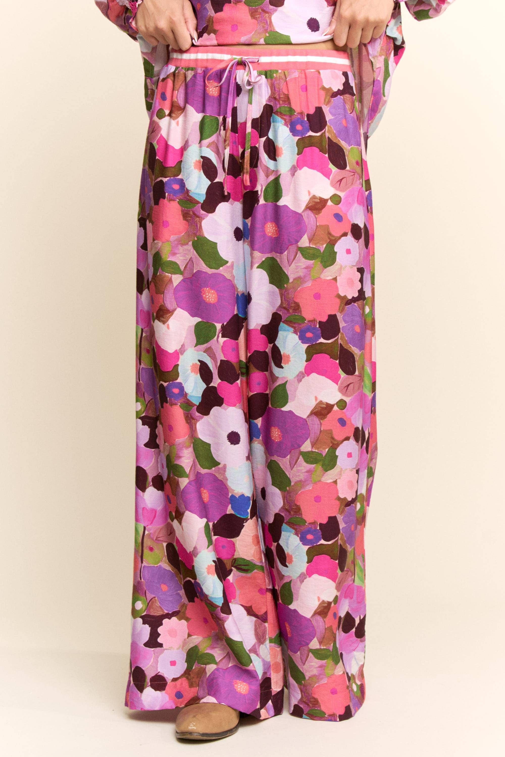 FLORAL PRINT WIDE-LEG PANTS WITH DRAWSTRING WAIST