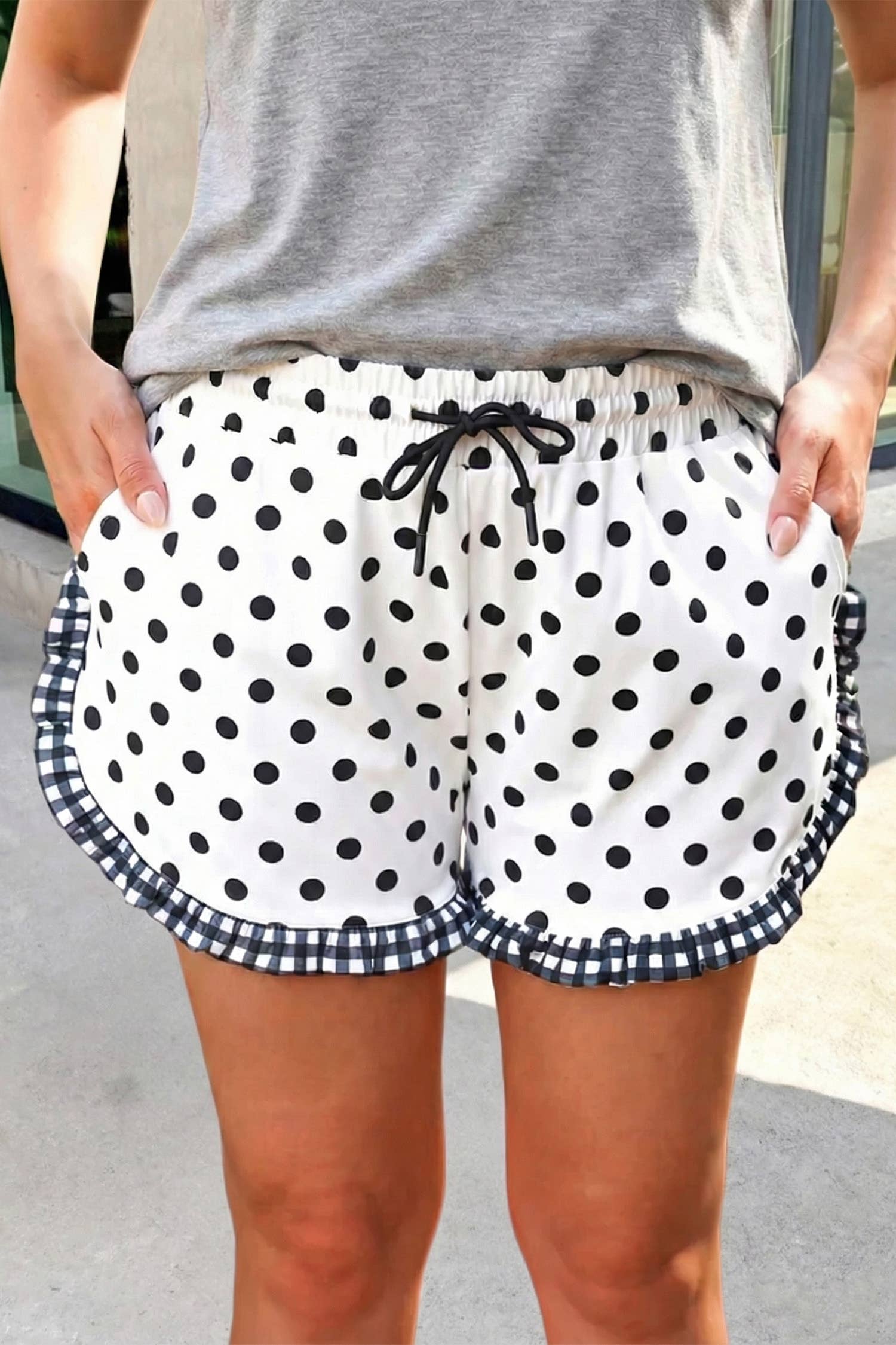 Polka Dot Print Contrast Ruffle Trim Shorts SS26 | S-XL