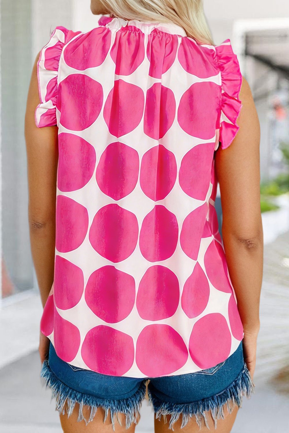 Polka Dot Print Frilled Round Neck Tank Top | S-XL