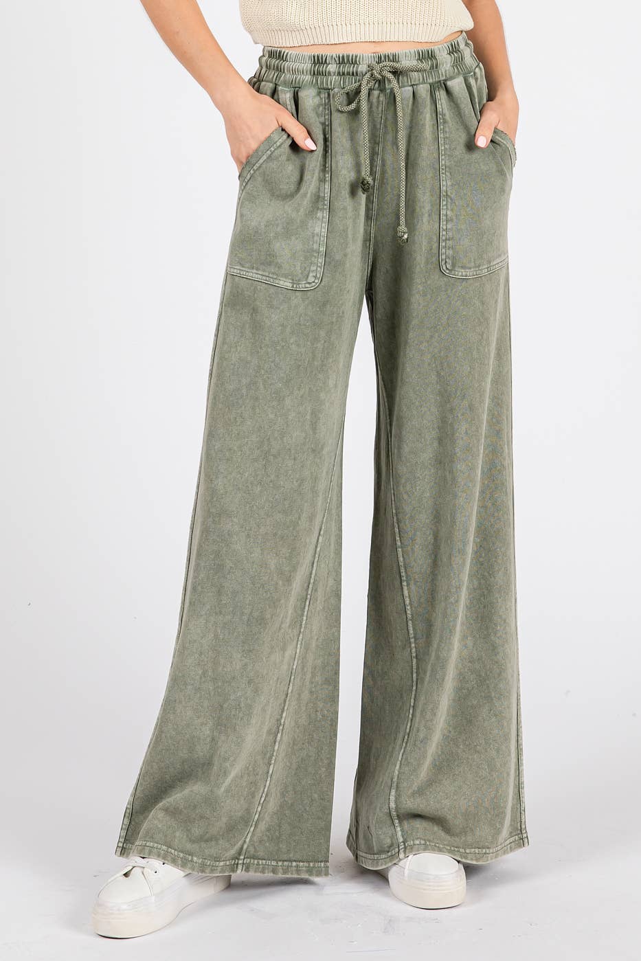 MINERAL WASH FRENCH TERRY WIDE LEG PANTS