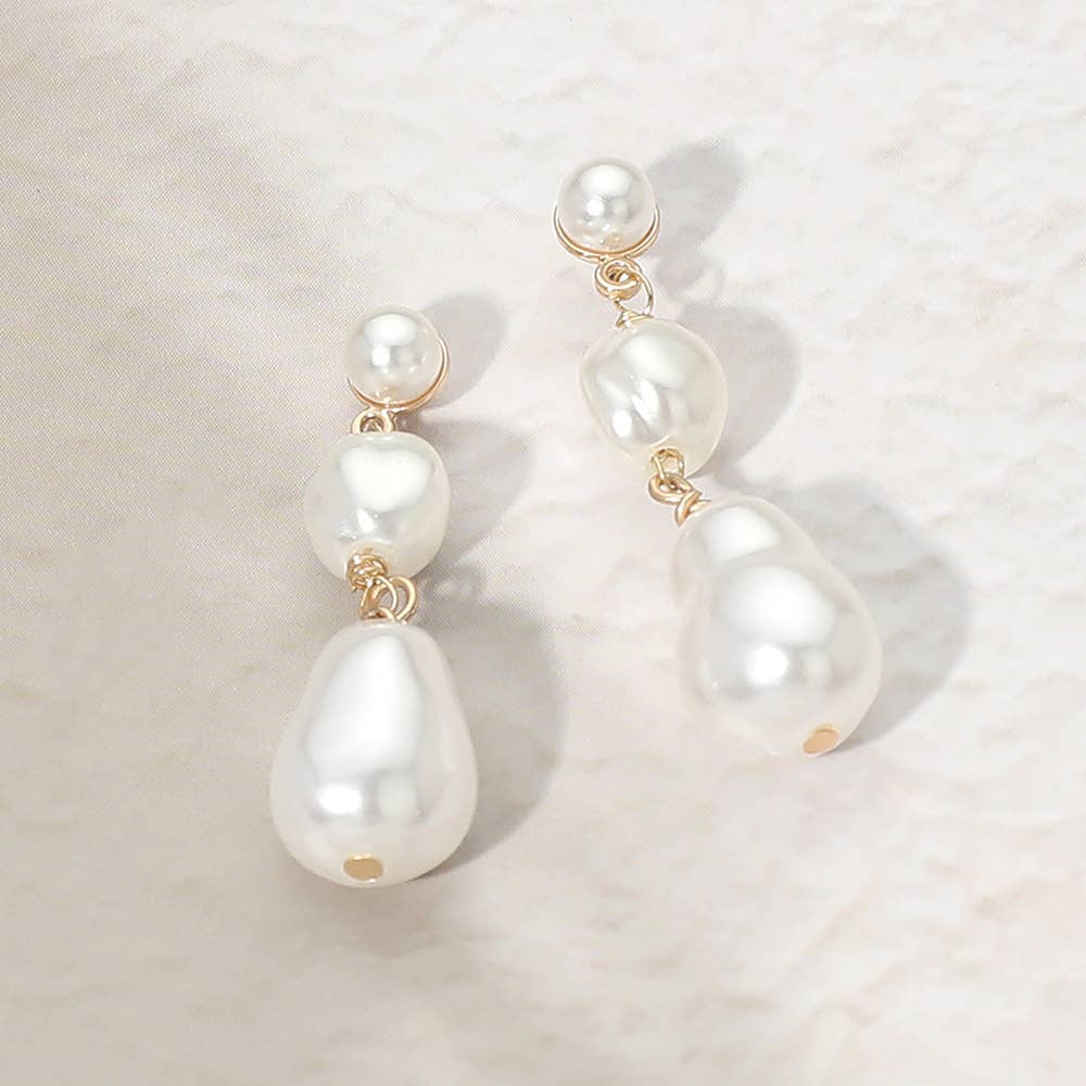 Triple Pearl Link Drop Earrings