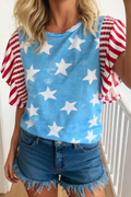 Independence Day Star & Stripe Ruffle Sleeve Top | S-XL
