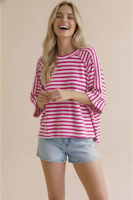 Plus Raglan Textured Stripe Knit Top