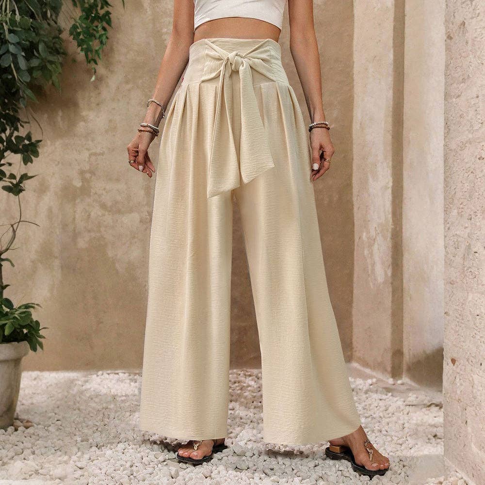 Tie Front Textured Wide Leg Palazzo Pants