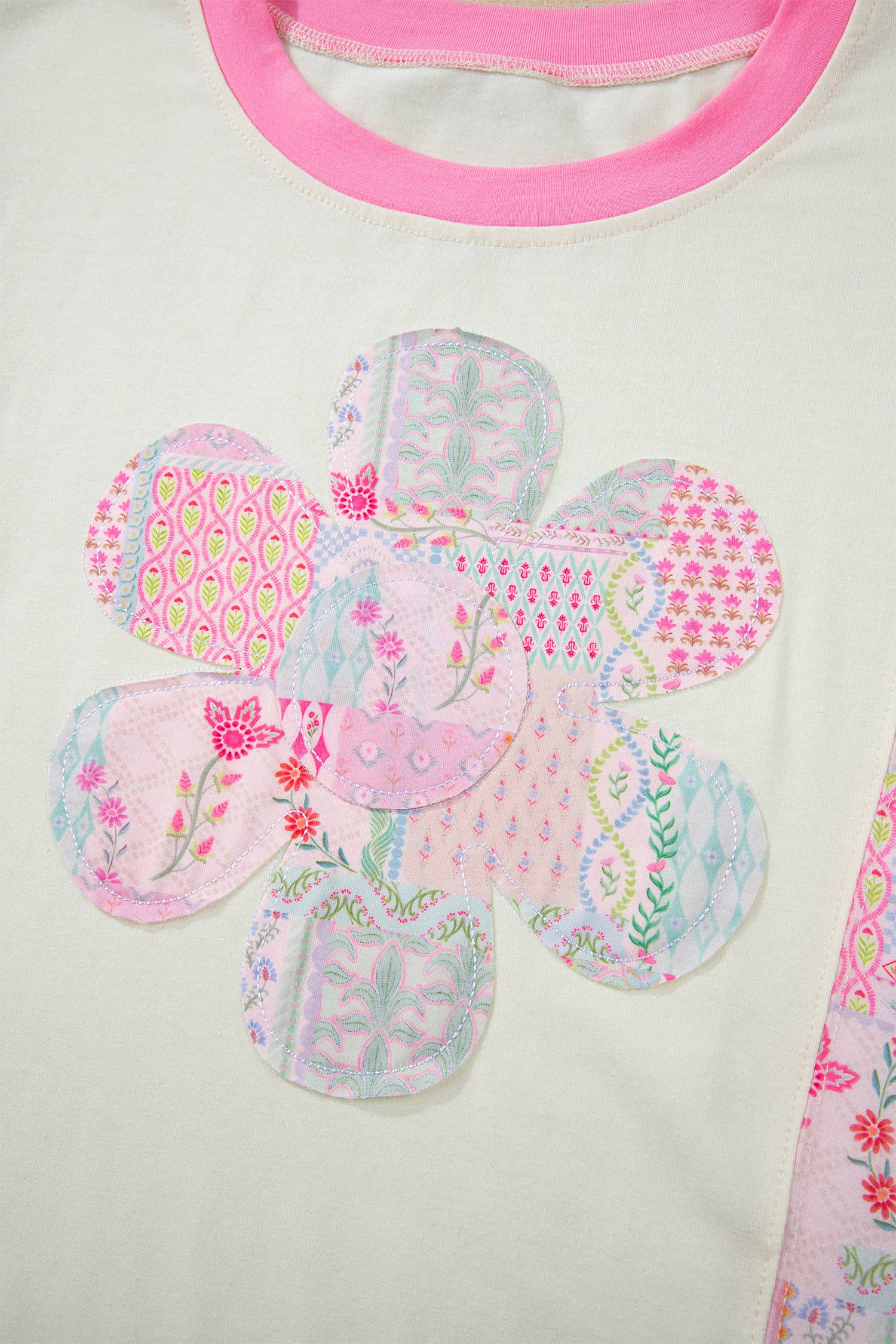 Plus Size Boho Patchwork Flower Power Round Neck Tee (S-4X)