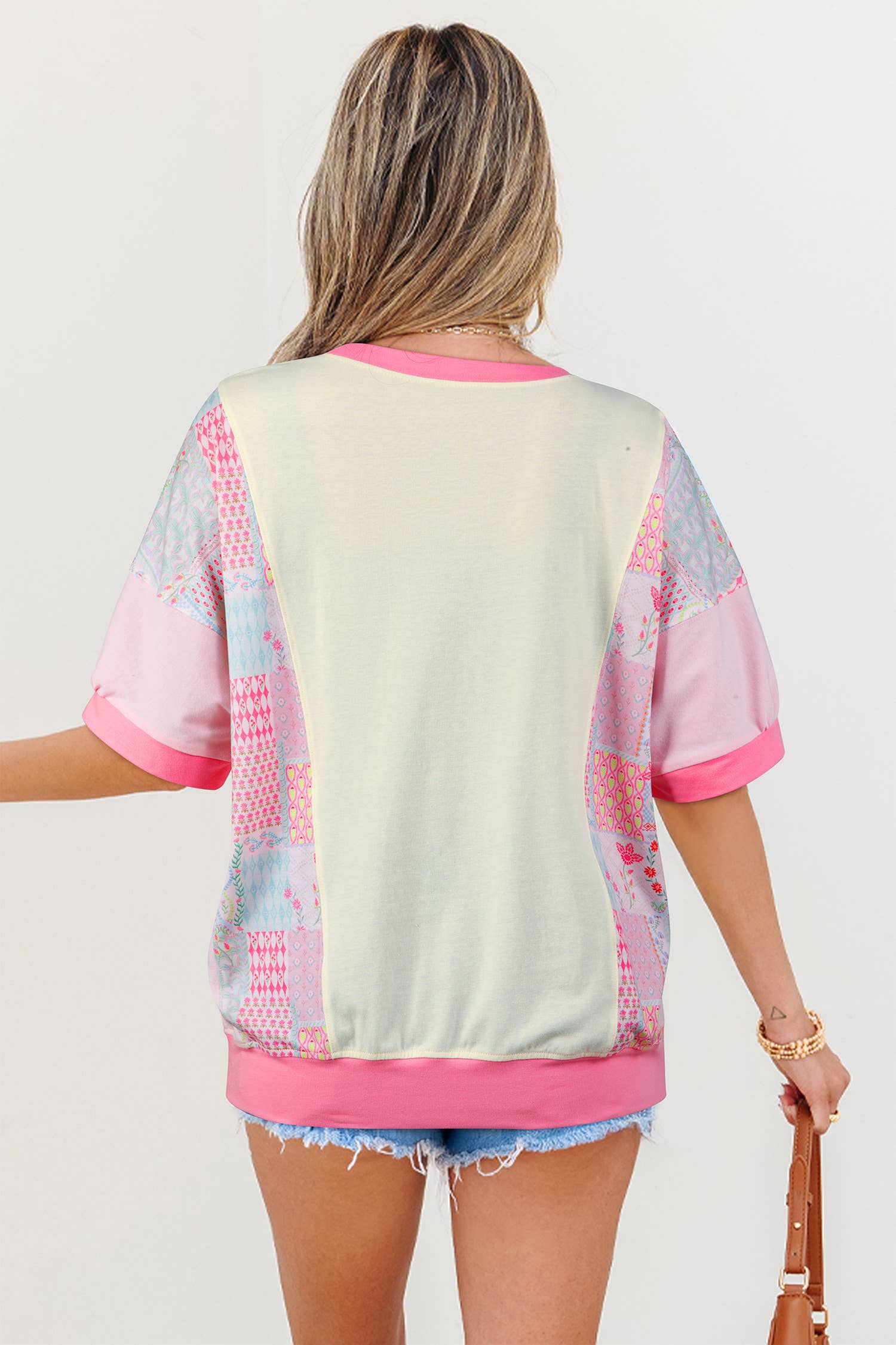 Plus Size Boho Patchwork Flower Power Round Neck Tee (S-4X)