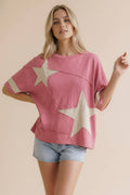 Star Patchwork Cotton Slub Knit Top