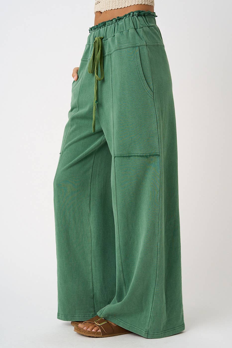 MINERAL WASH SEAM DETAIL WIDE LEG PANTS