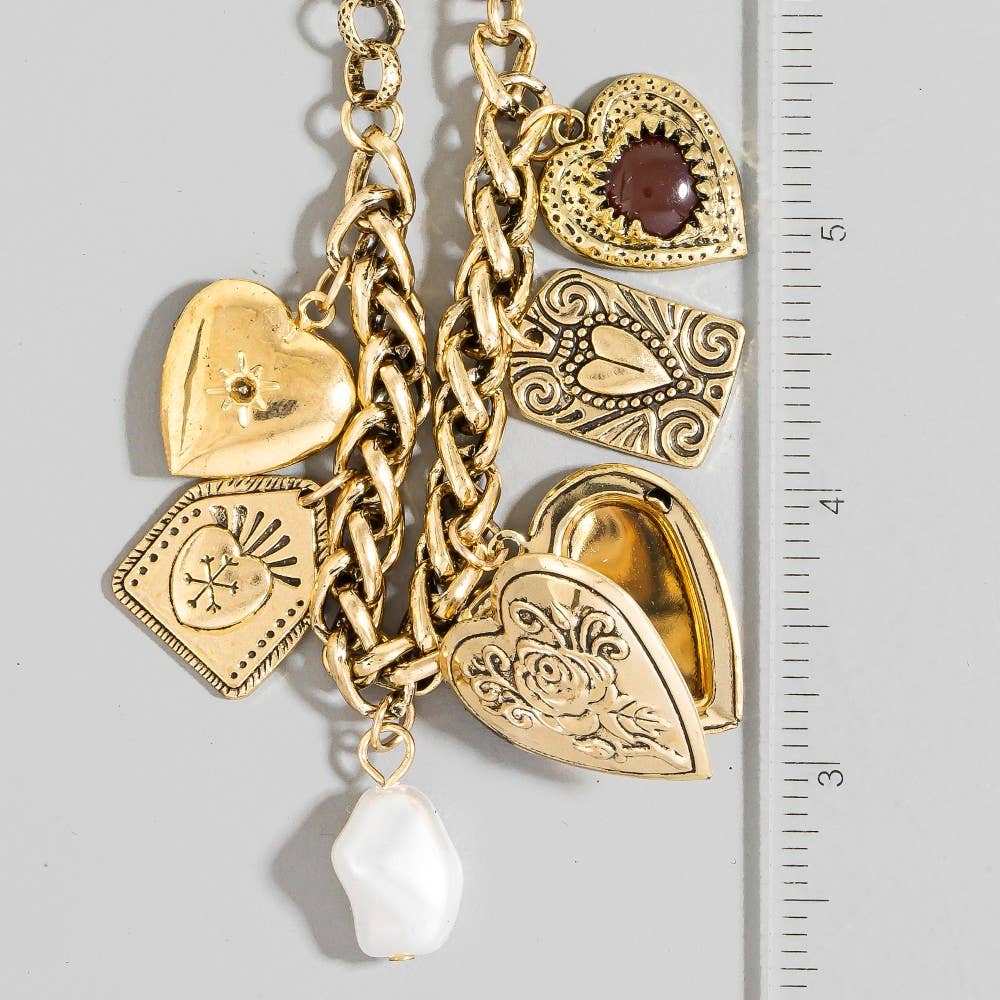 Assorted Pearl And Heart Charms Statement Necklace