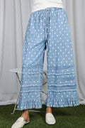 Polka Dot Flared Ruffle Crop Denim Pants