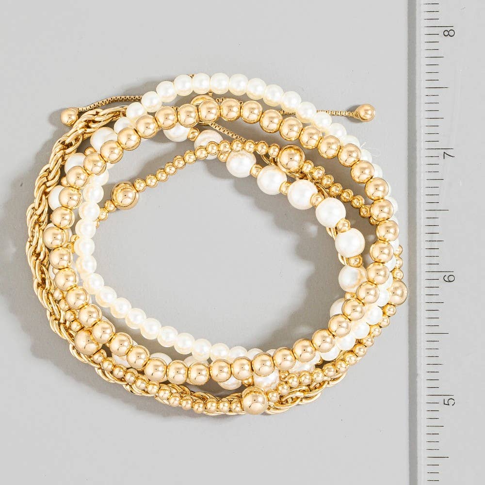 Pearl And Metallic Beaded Bracelet Set