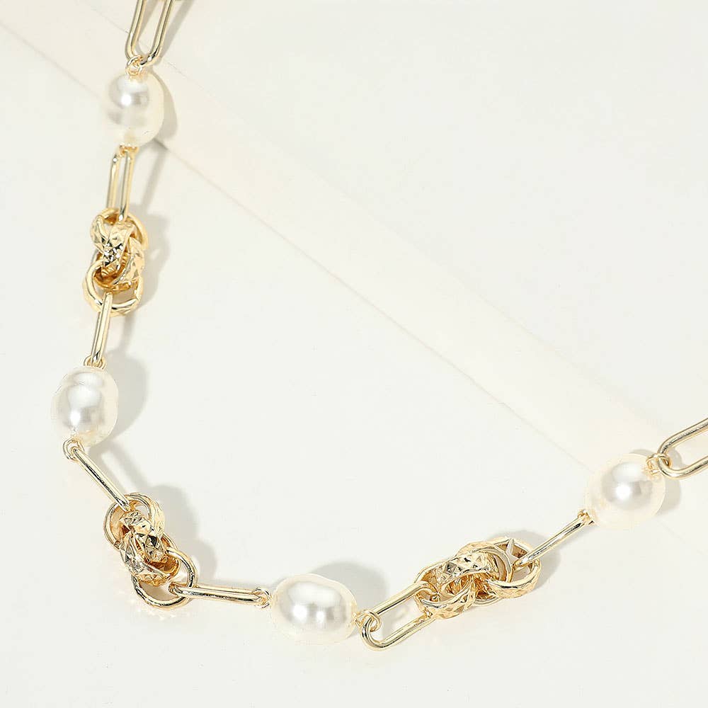 14K Gold Plated Pearl Abstract Link Chain Necklace