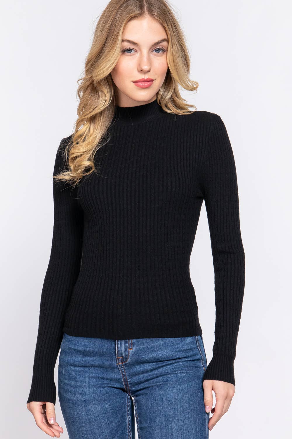 Long Sleeve Mock Neck Rib Sweater