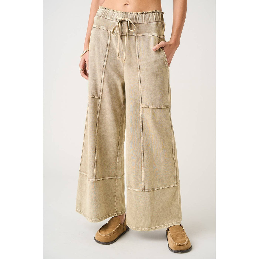 MINERAL WASH SEAM DETAIL WIDE LEG PANTS