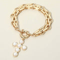 Pearl Cross Charm Chunky Link Chain Bracelet