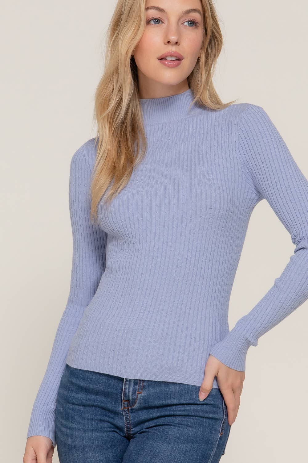 Long Sleeve Mock Neck Rib Sweater