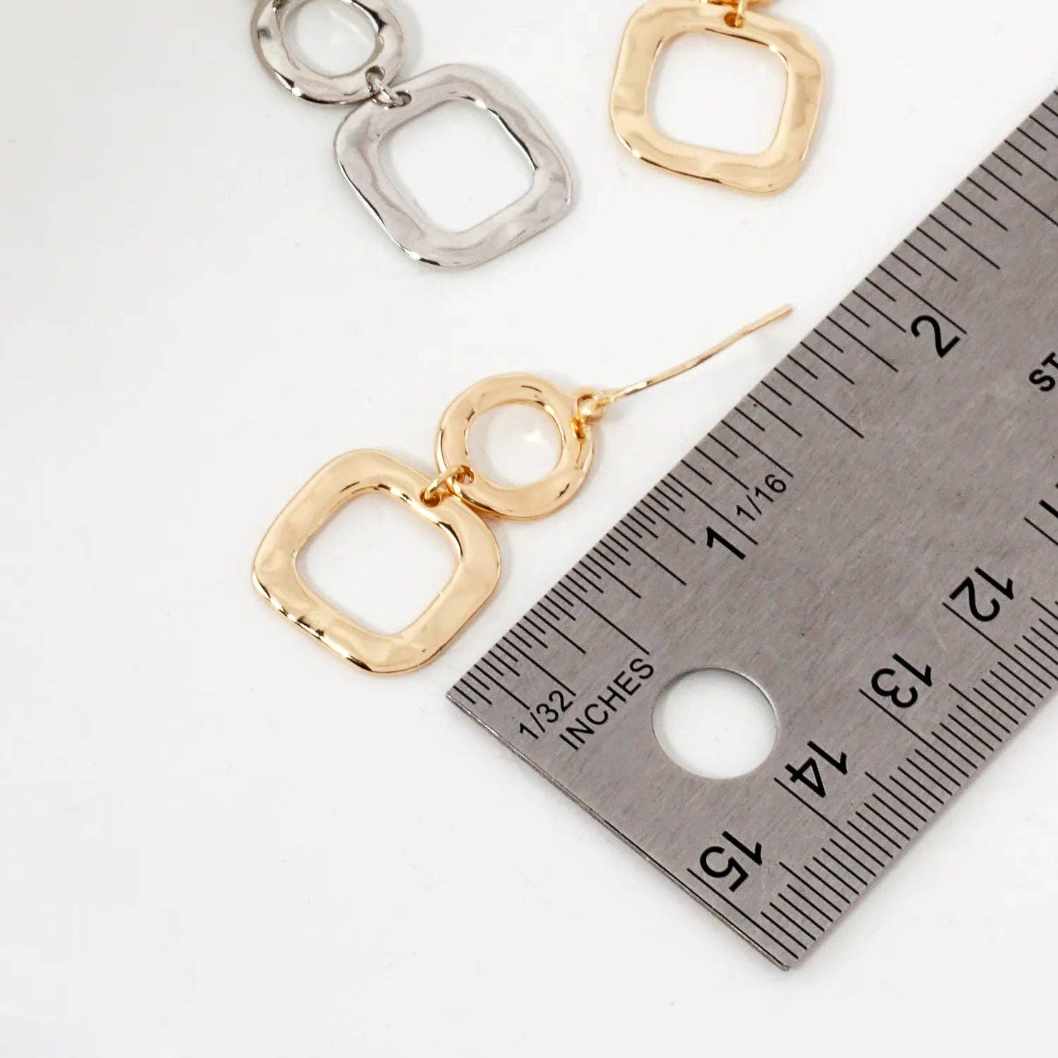 Geometric Hammered Dual Tier Drop Earrings