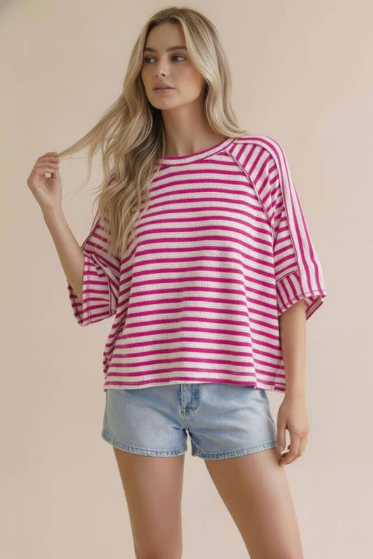 Plus Raglan Textured Stripe Knit Top