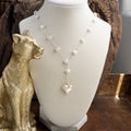 Pearl Lariat Necklace with Puffy Heart Pendant – Gold Tone