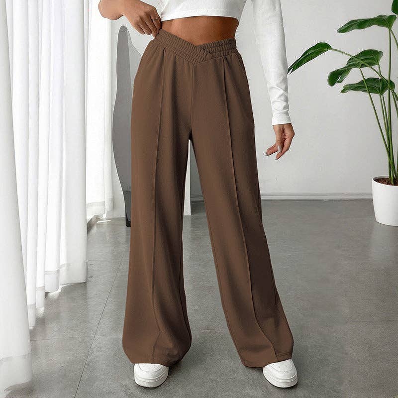 Solid Knit Wide Leg Pants High Waist Athleisure
