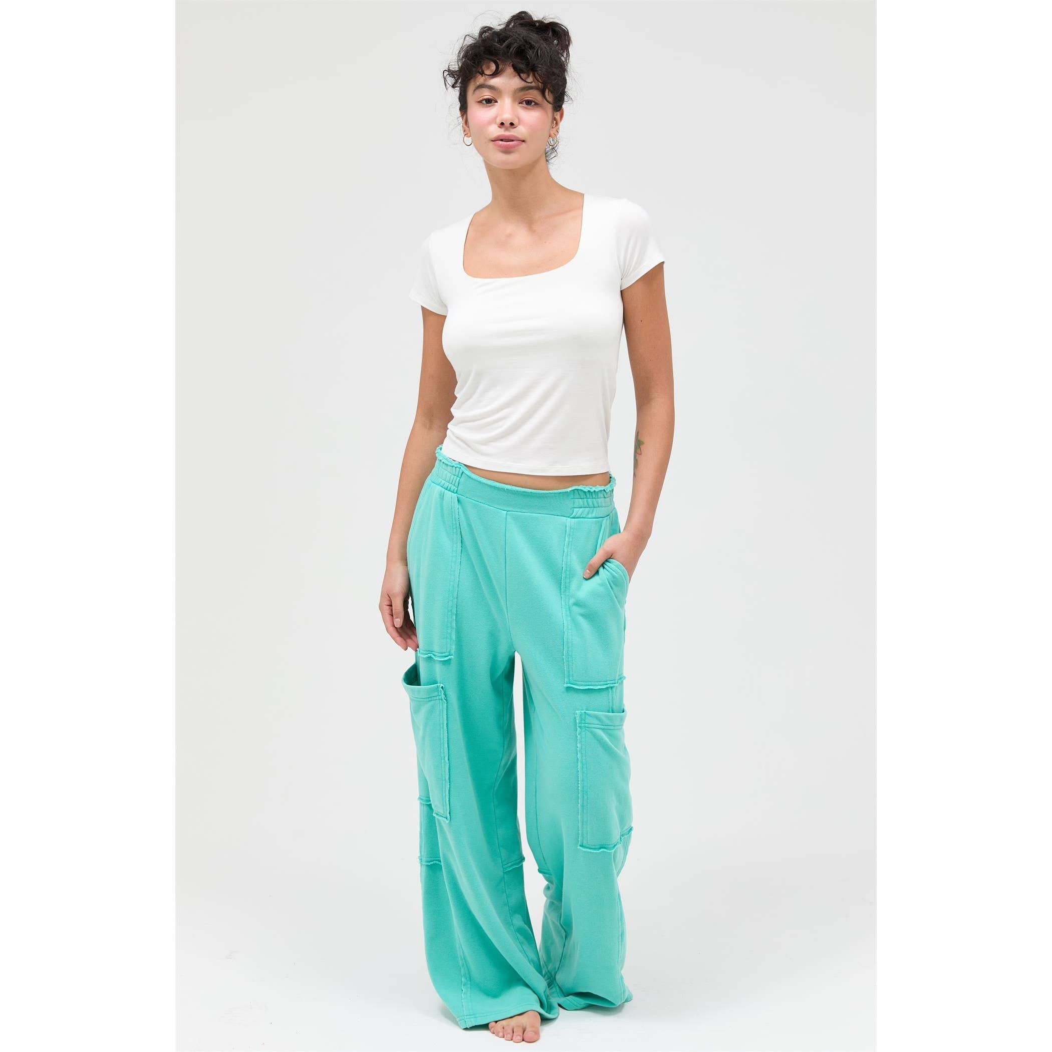 Mineral Wash Wide Leg Cargo Pants