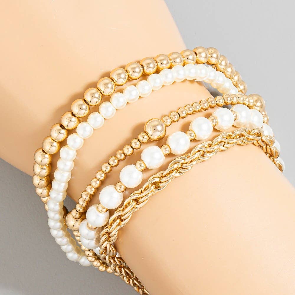 Pearl And Metallic Beaded Bracelet Set