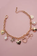 CHARM BRACELET-BOW HEART PEARL DISC CHARMS | 80B1290