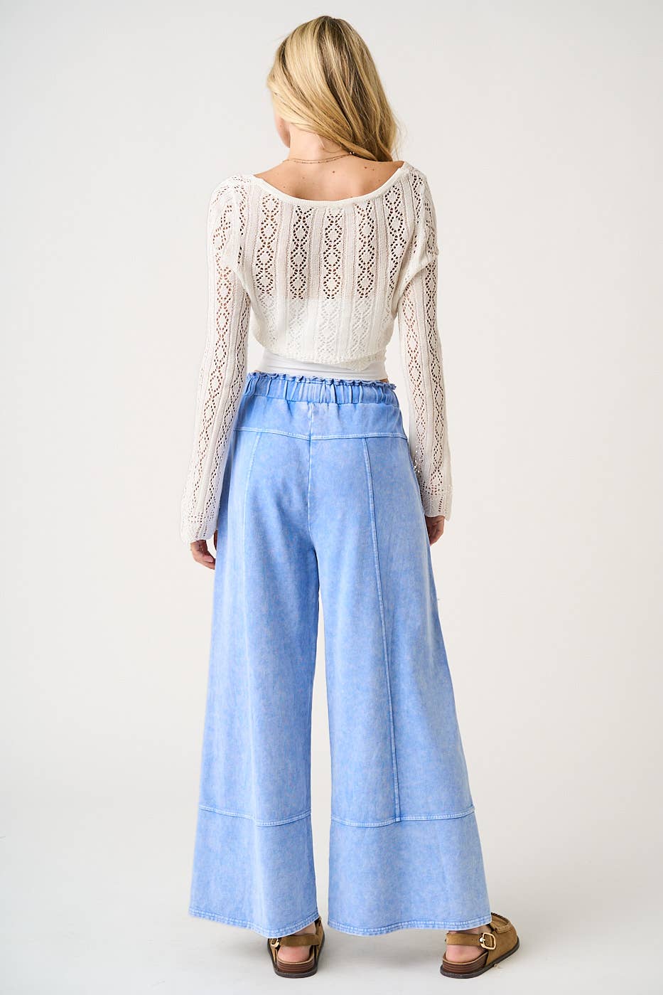 MINERAL WASH SEAM DETAIL WIDE LEG PANTS