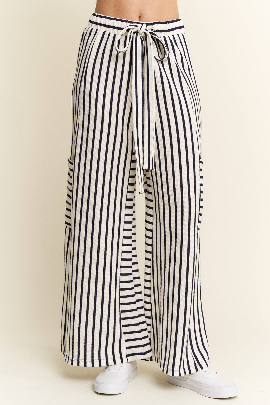 PLUS SIZE STRIPE WIDE LEG PANTS