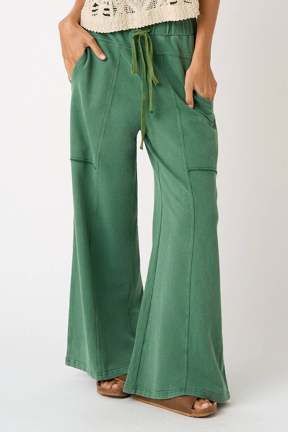 MINERAL WASH SEAM DETAIL WIDE LEG PANTS