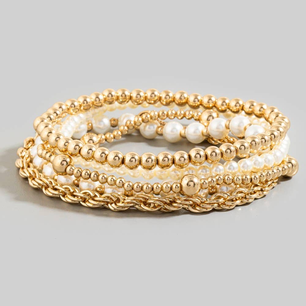 Pearl And Metallic Beaded Bracelet Set