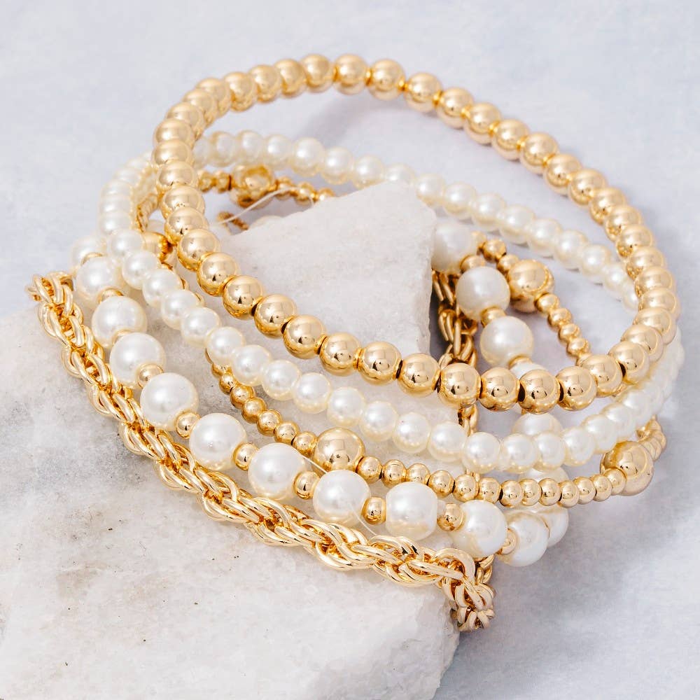 Pearl And Metallic Beaded Bracelet Set