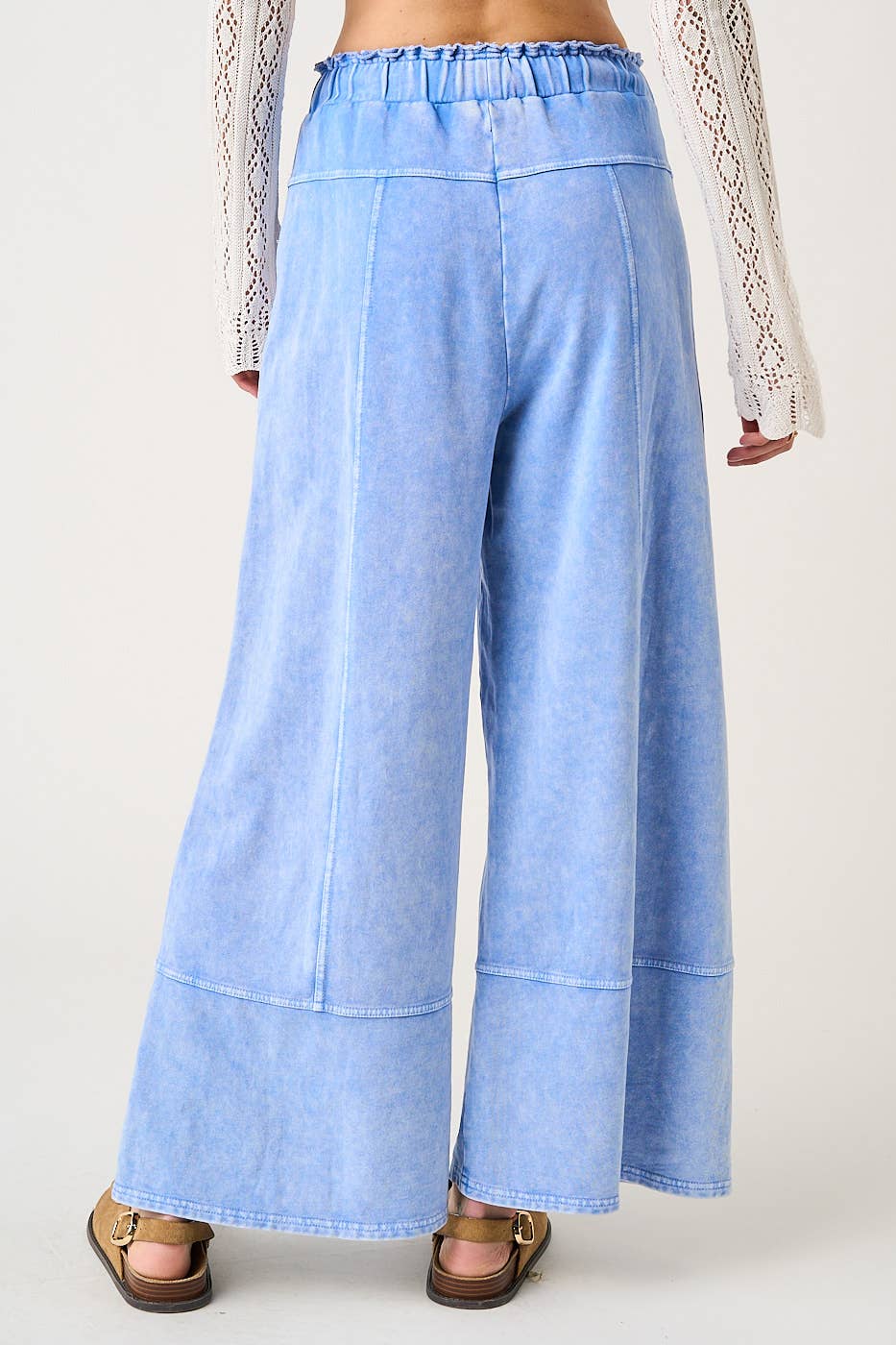 MINERAL WASH SEAM DETAIL WIDE LEG PANTS