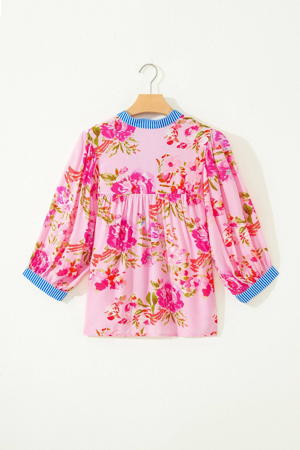 PRETTY BASH Floral 3/4 Sleeve Stripe Trim Blouse