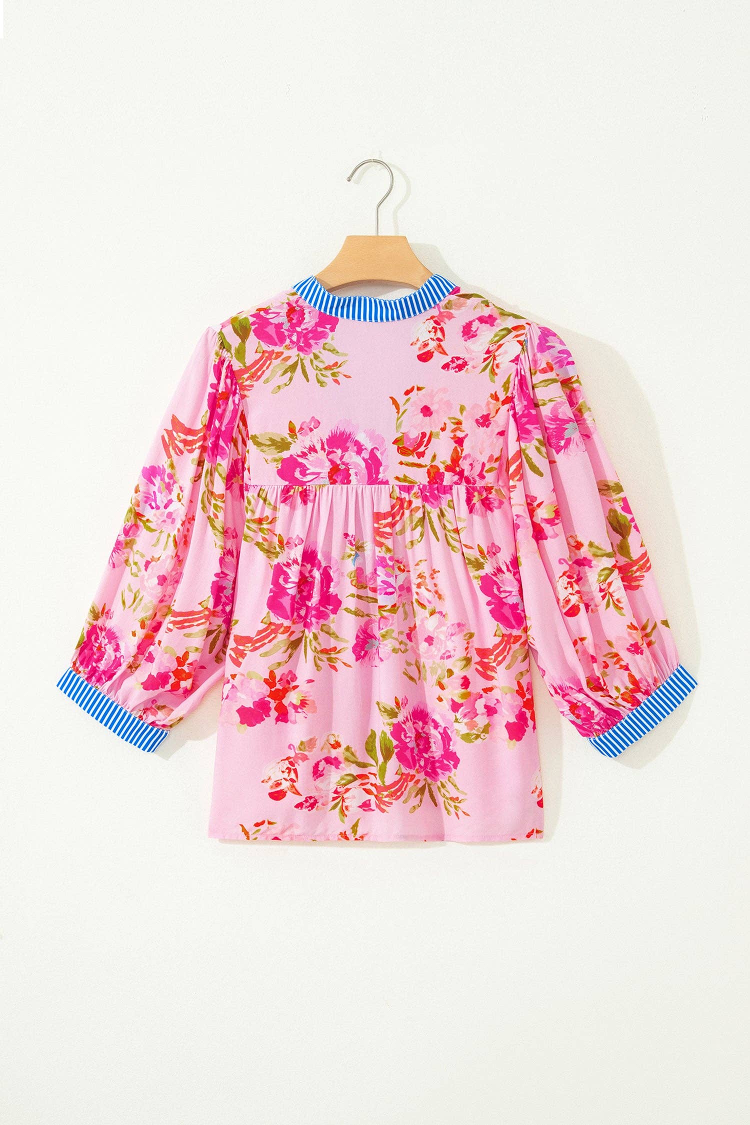 PRETTY BASH Floral 3/4 Sleeve Stripe Trim Blouse