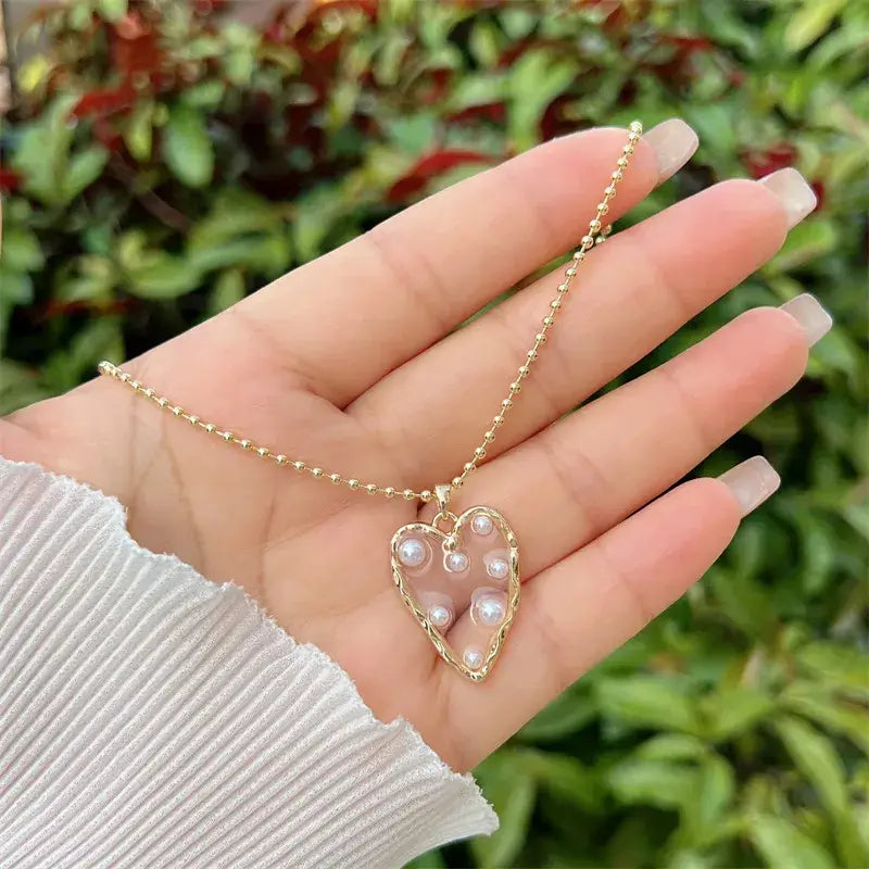 Beaded Necklace with Heart or Star Pendant with Pearls