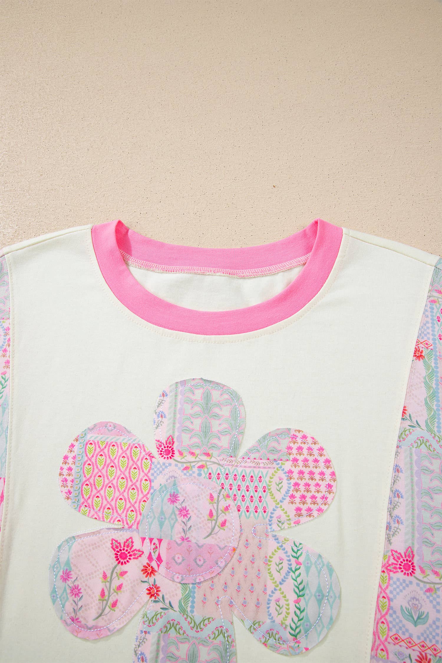 Plus Size Boho Patchwork Flower Power Round Neck Tee (S-4X)