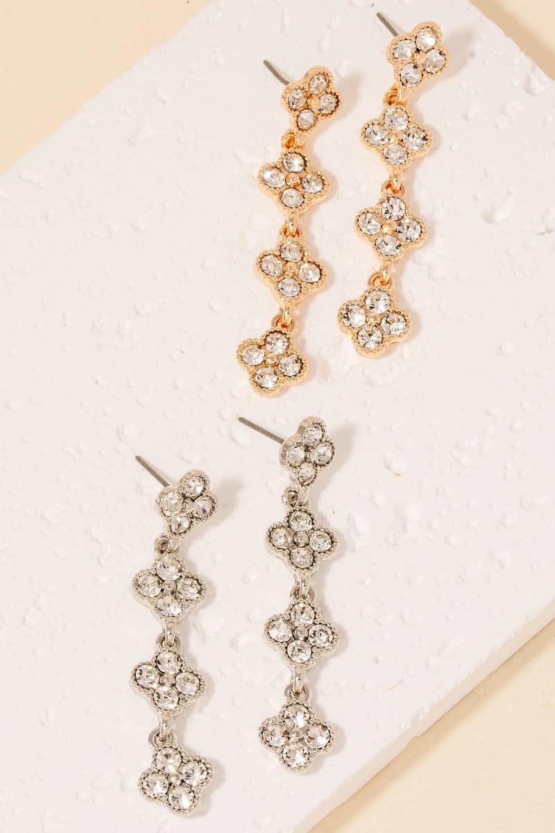 Pave Clover Chain Dangle Earrings