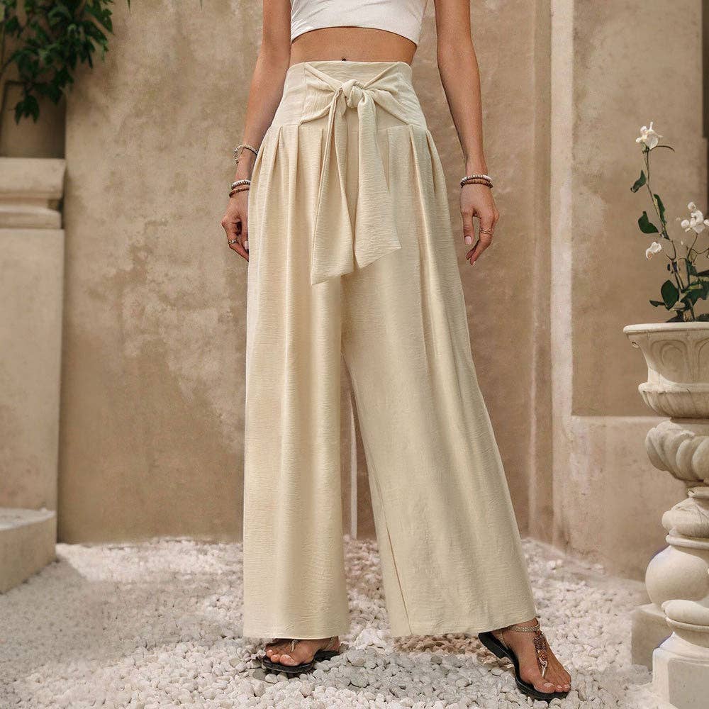 Tie Front Textured Wide Leg Palazzo Pants