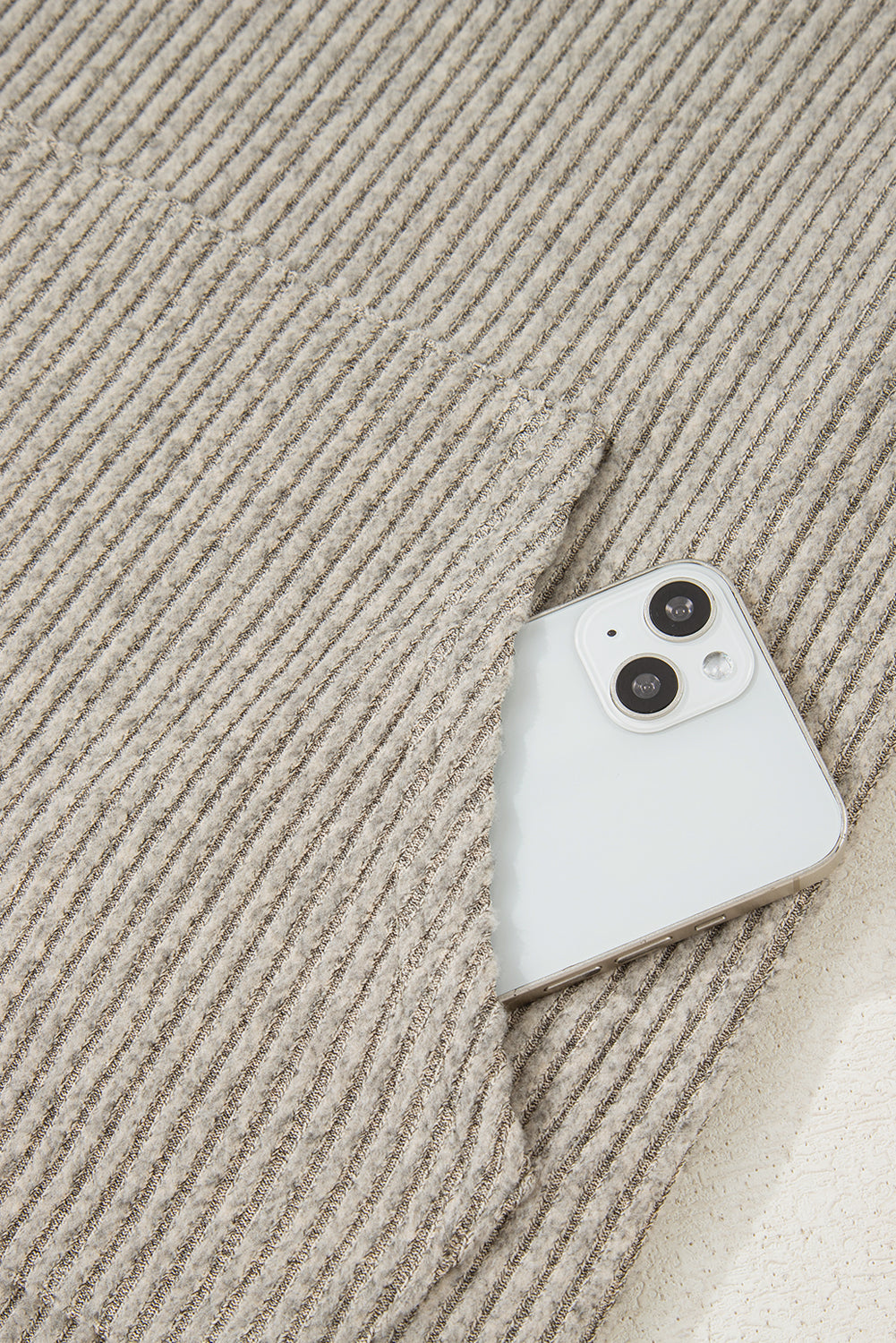 Simply Taupe Ribbed Texture Drop Shoulder Henley Top