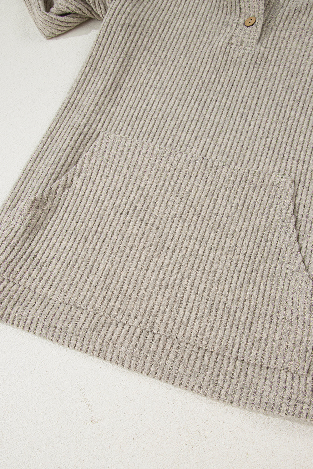 Simply Taupe Ribbed Texture Drop Shoulder Henley Top