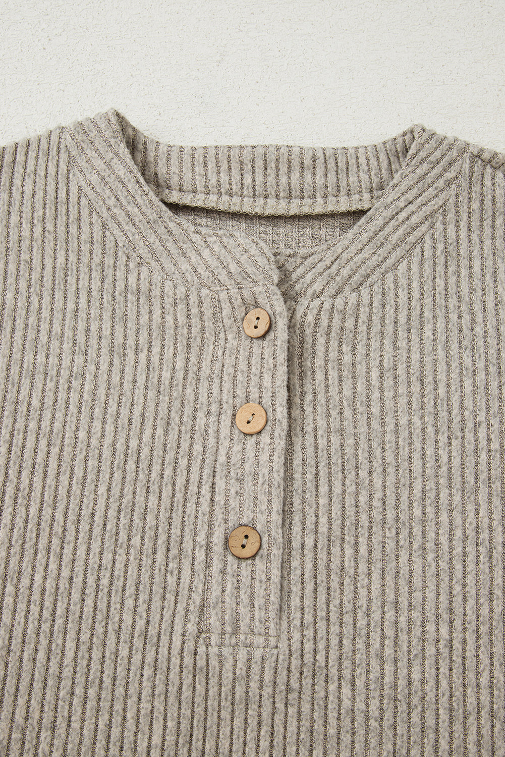 Simply Taupe Ribbed Texture Drop Shoulder Henley Top