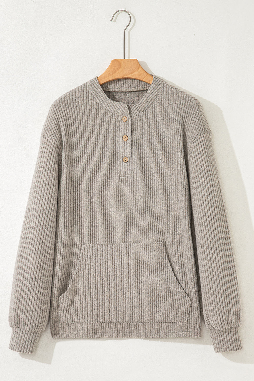 Simply Taupe Ribbed Texture Drop Shoulder Henley Top