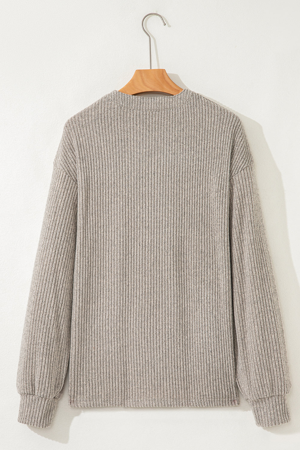 Simply Taupe Ribbed Texture Drop Shoulder Henley Top