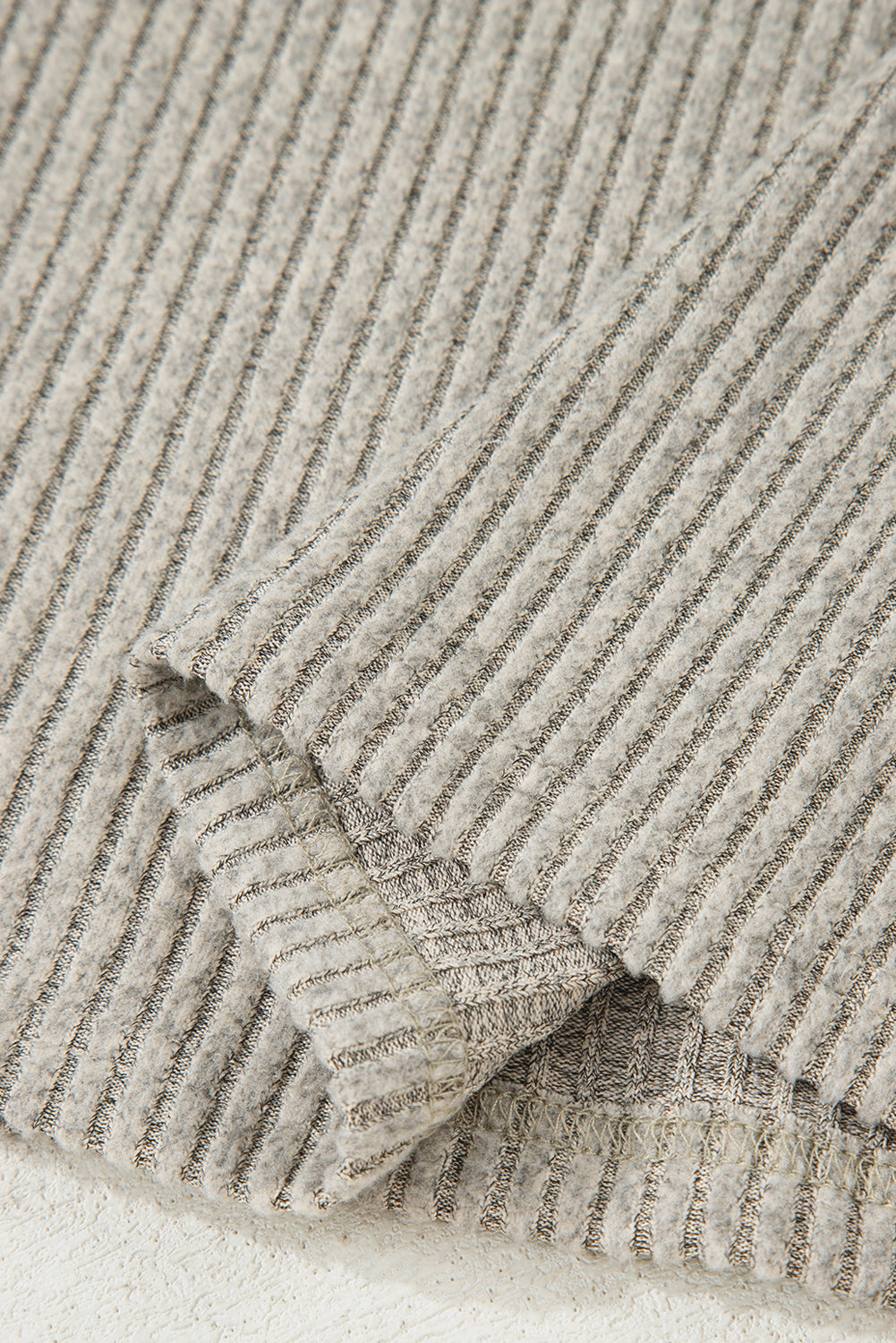 Simply Taupe Ribbed Texture Drop Shoulder Henley Top