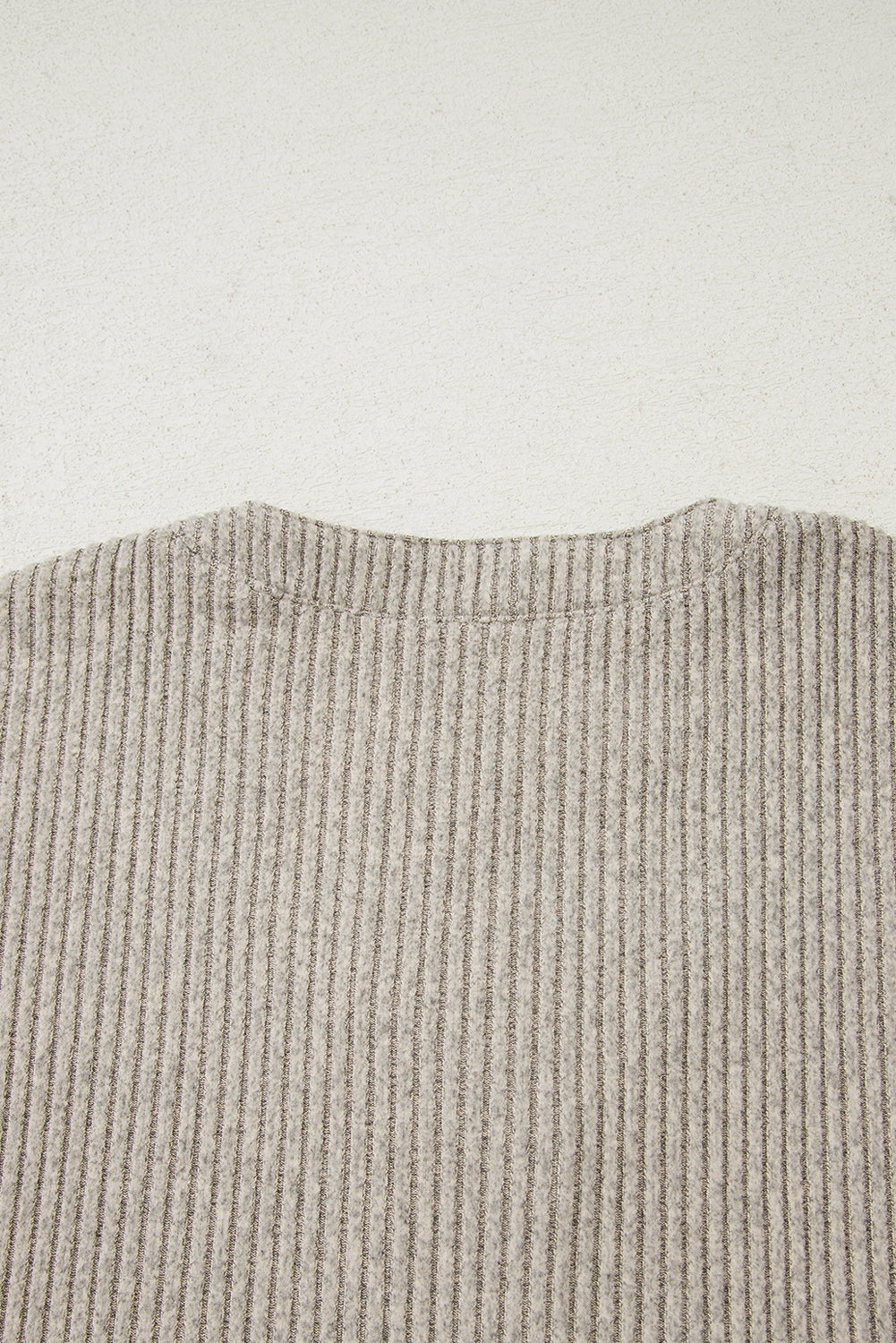 Simply Taupe Ribbed Texture Drop Shoulder Henley Top