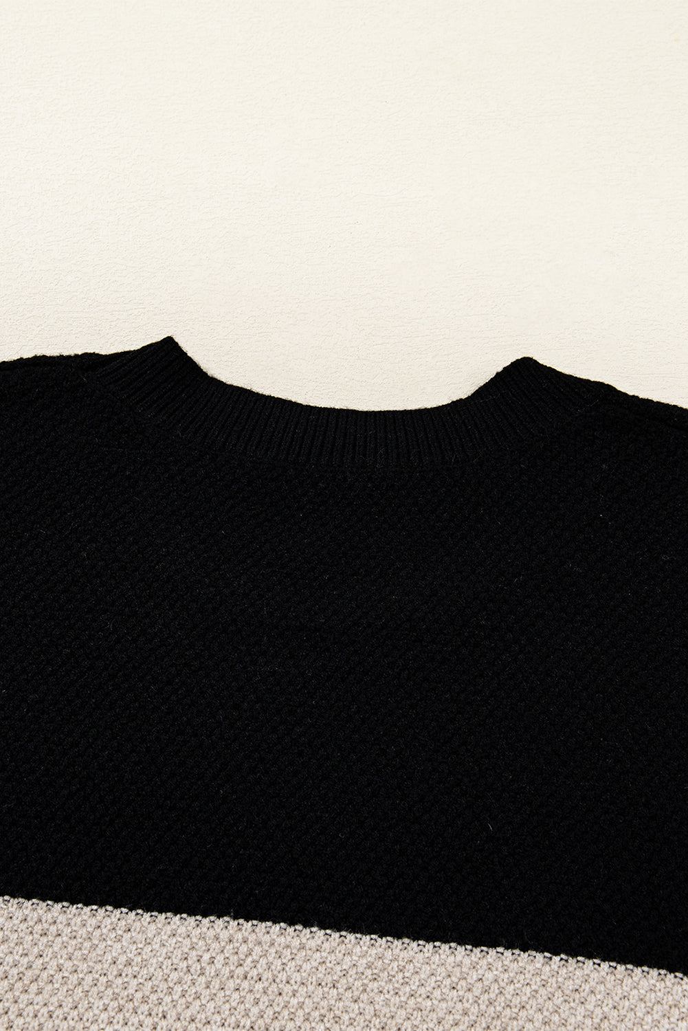 Parchment Color Block Knit Striped Sleeve Casual Sweater
